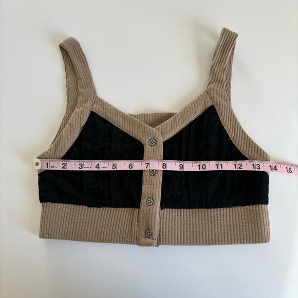 POL Boutique Black Lace Tan Button Front Crop Top Size Medium NWT - Picture 3 of 8